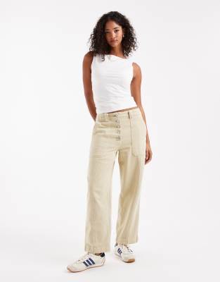Asos Design Button Front Laundered Barrel Leg Pants In Neutral