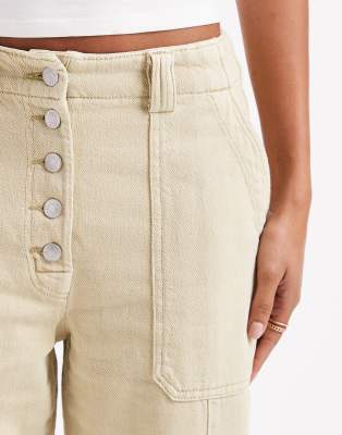 Asos Design Button Front Laundered Barrel Leg Pants In Neutral