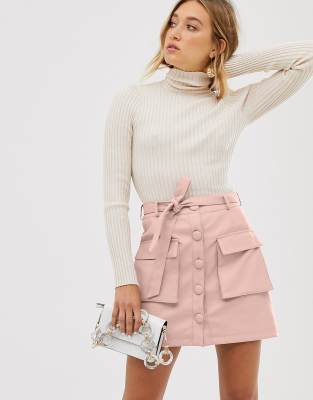 pink leather look skirt