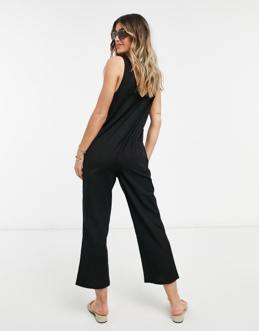 ASOS DESIGN linen cami jumpsuit in black