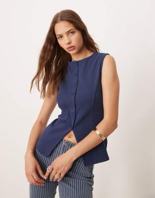 ASOS DESIGN ASOS DESIGN button front longline waistcoat cinched top in navy