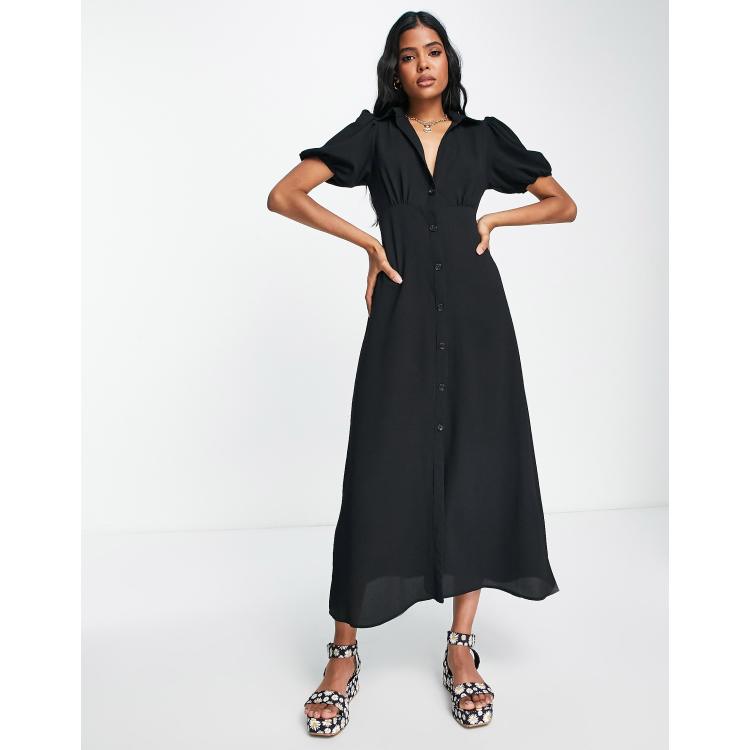 Black button store front midi dress