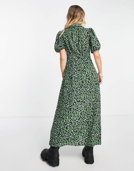 Warehouse green animal print hotsell shirt dress