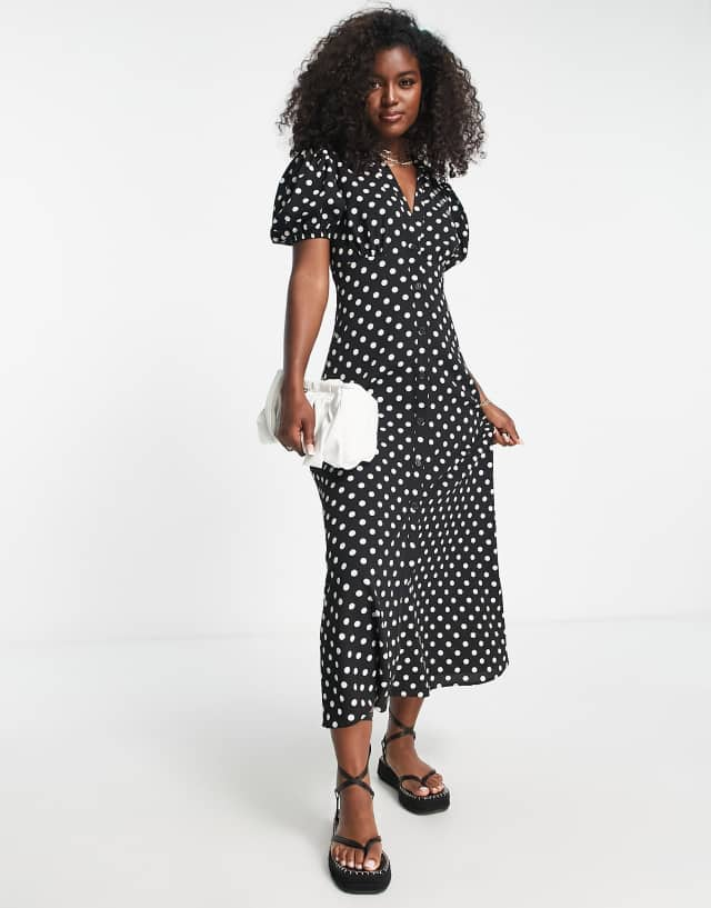 ASOS DESIGN - button front midi shirt tea dress in mono spot