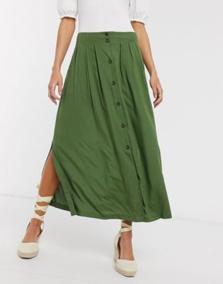 khaki button front skirt