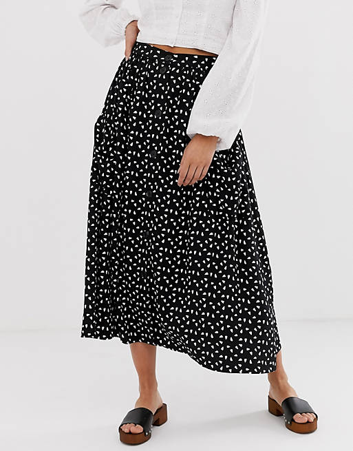 ASOS DESIGN button front midi skirt with pockets in mono print