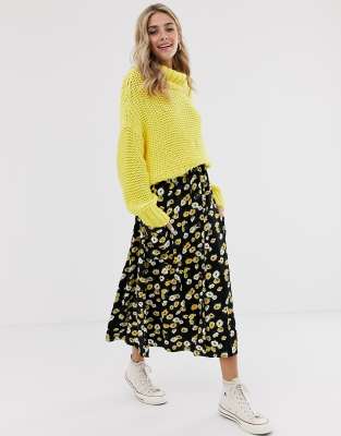 asos design midi skirt with button front