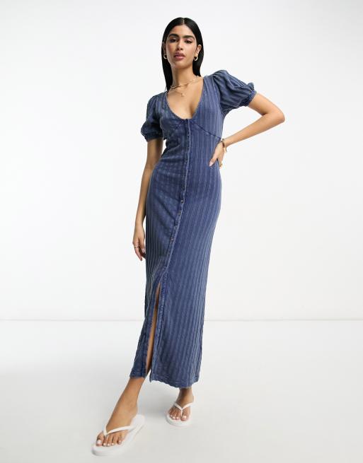 ASOS DESIGN button front midi tea dress in washed blue