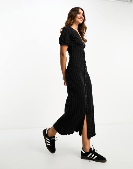 ASOS DESIGN button front midi tiered tea dress in black