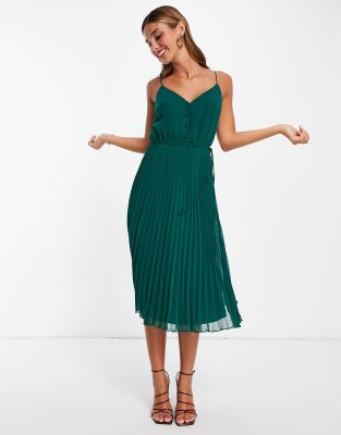 Asos design pleated cami shop midi dress with drawstring waist