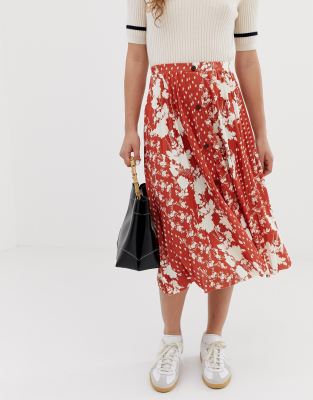 button front pleated skirt
