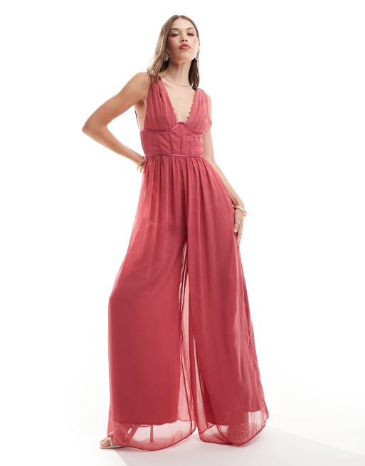 Pink plunge jumpsuit online