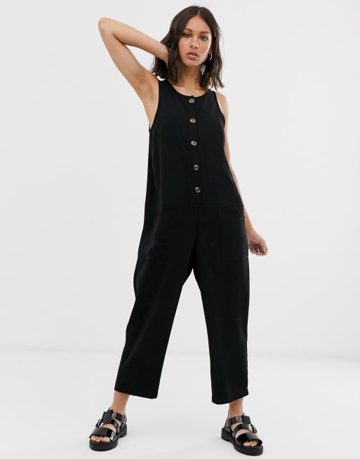 Frank & Oak Jumpsuit Women XS True Black Sleeveless Button Front