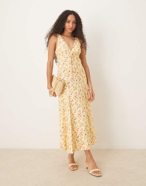 ASOS DESIGN button front sleeveless maxi dress in yellow ditsy print - view 1