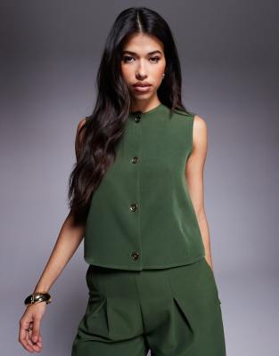 Asos Design Button Front Sleeveless Top In Green
