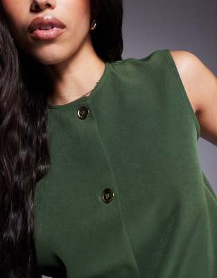 Asos Design Button Front Sleeveless Top In Green