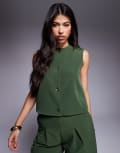 [ASOS DESIGN] ASOS DESIGN button front sleeveless top in khaki (part of a set)-Green 16 Khaki