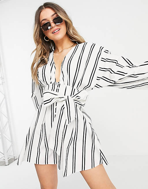 Jumpsuits & Playsuits button front tie playsuit in stripe 