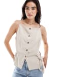 [ASOS DESIGN] ASOS DESIGN button front tie side cami in linen look stripe-Multi 14 Stripe