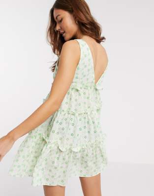 lipsy broderie tiered mini dress