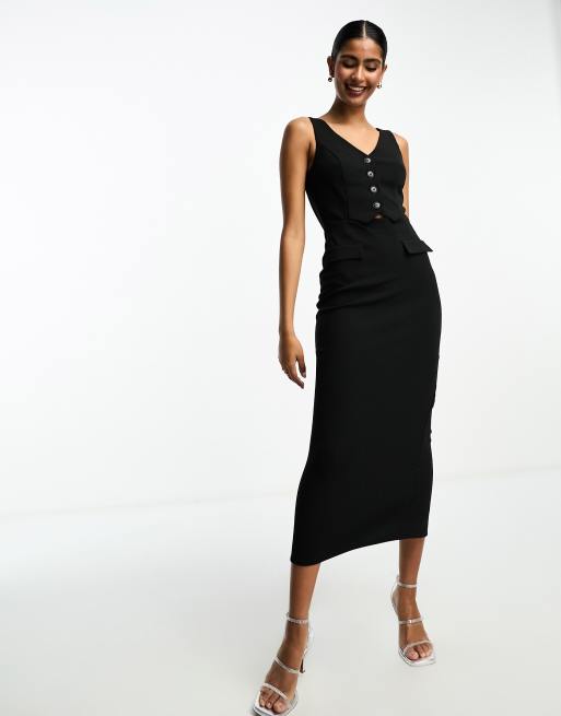 black vest midi dress Outfits for Women 2-Piece Sets Denim Vest Midi Dress Size 6-14 Business  Casual