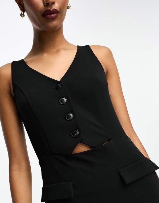 ASOS DESIGN button front vest midi dress in black | ASOS