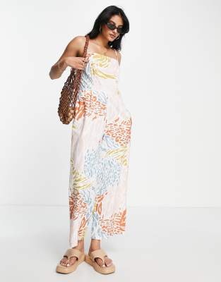 ASOS DESIGN button open back minimal jumpsuit in marble print