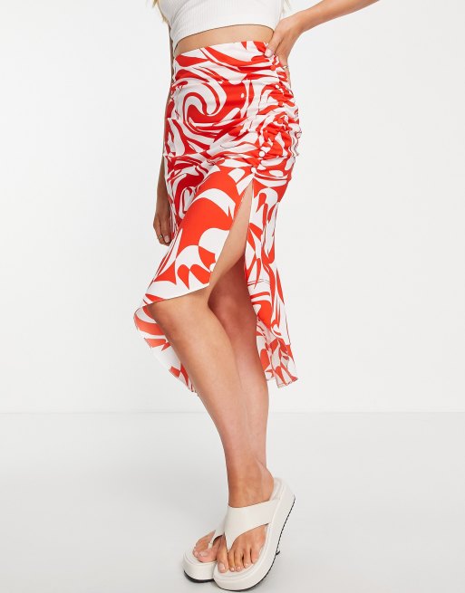 ASOS DESIGN button ruched skater midi skirt in swirl print ASOS