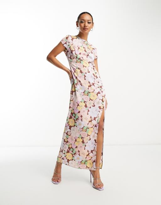 Vestlig møl Tage med ASOS DESIGN button side detail satin midi tea dress in bold floral print |  ASOS