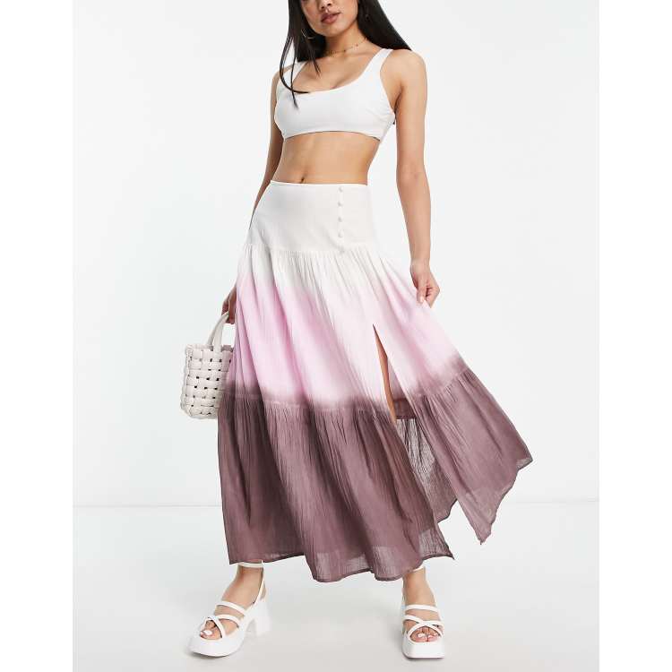 ASOS DESIGN button side floaty maxi skirt with high slit in ombre | ASOS
