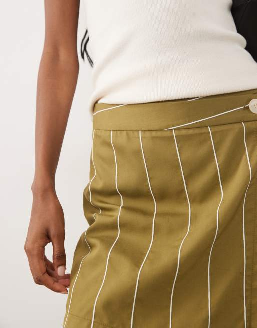 ASOS DESIGN button side skort in olive stripes , 3 of 5