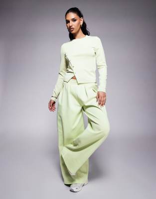 Asos Design Button Split Hem Long Sleeve Cupro Top In Green