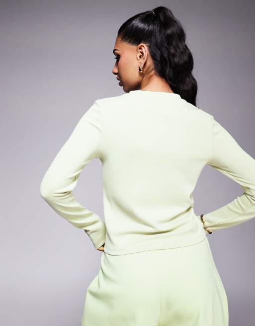 ASOS DESIGN button split hem long sleeve cupro top in green