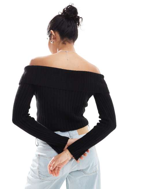 ASOS DESIGN button through asymmetric jumper in black