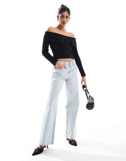 ASOS DESIGN button through asymmetric jumper in black