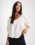[ASOS DESIGN] ASOS DESIGN button-through blouson sleeve broderie top-White M CREAM