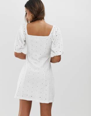 asos design button through tiered midi broderie dress