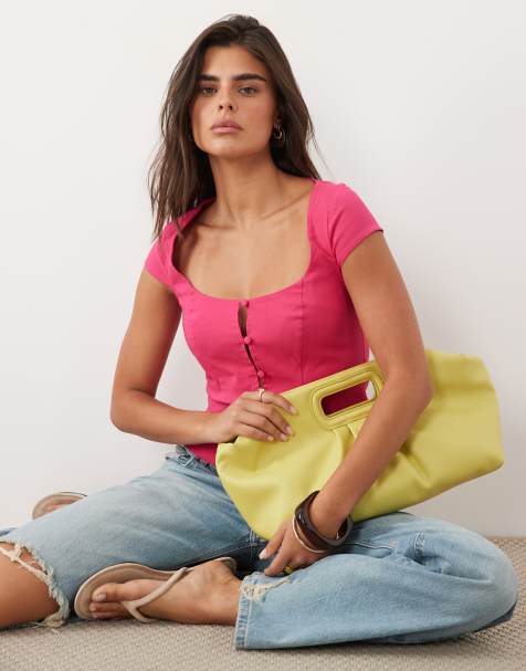 ASOS DESIGN button through cap sleeve top in pink - view 1