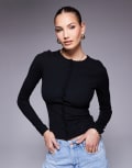 [ASOS DESIGN] ASOS DESIGN button through cardigan in rib in black S Black