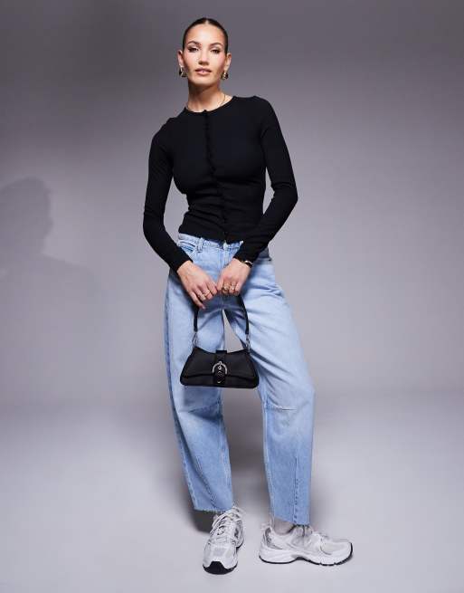 ASOS DESIGN button through cardigan in rib in black