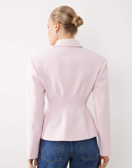 ASOS DESIGN button through cinch blazer in pink, 3 of 4