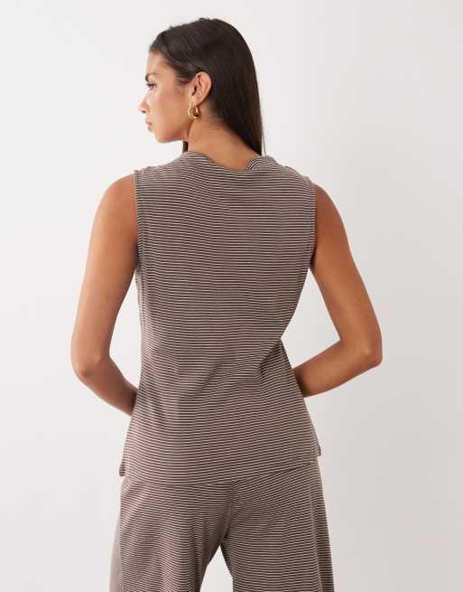 ASOS DESIGN button through crew neck vest in chocolate stripe - part of a set, 4 of 4