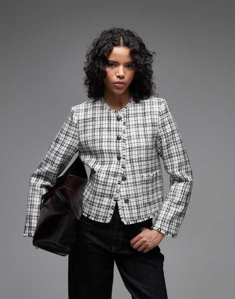 ASOS DESIGN button through cropped blazer in boucle