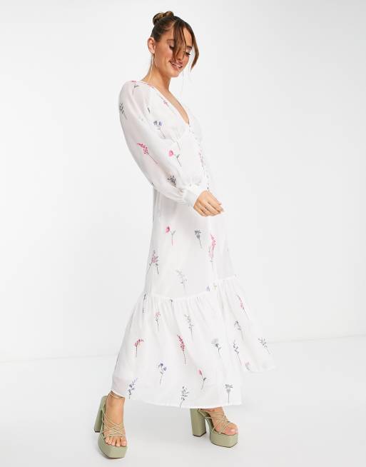 Asos design embroidered midi 2025 button through tea dress