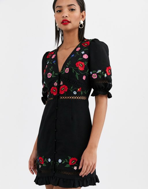 Asos embroidered mini dress sale