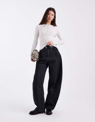 Asos Design Button Through Fitted Top In White
