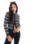 [ASOS DESIGN] ASOS DESIGN button through half sleeve cardigan in navy stripe S Navy Stripe