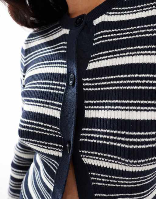 ASOS DESIGN button through half sleeve cardigan in navy stripe, 3 of 4