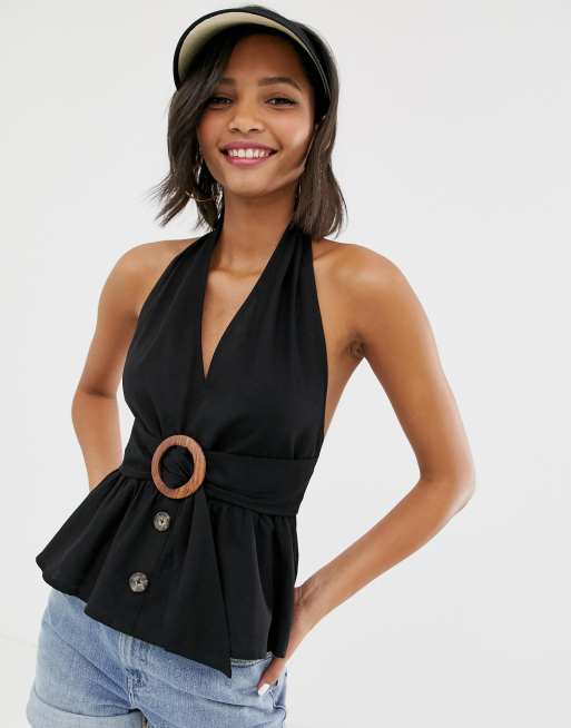 ASOS DESIGN button through halter sun top ASOS