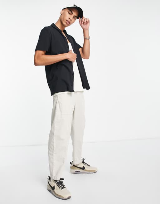 ASOS DESIGN button through jersey shirt in black